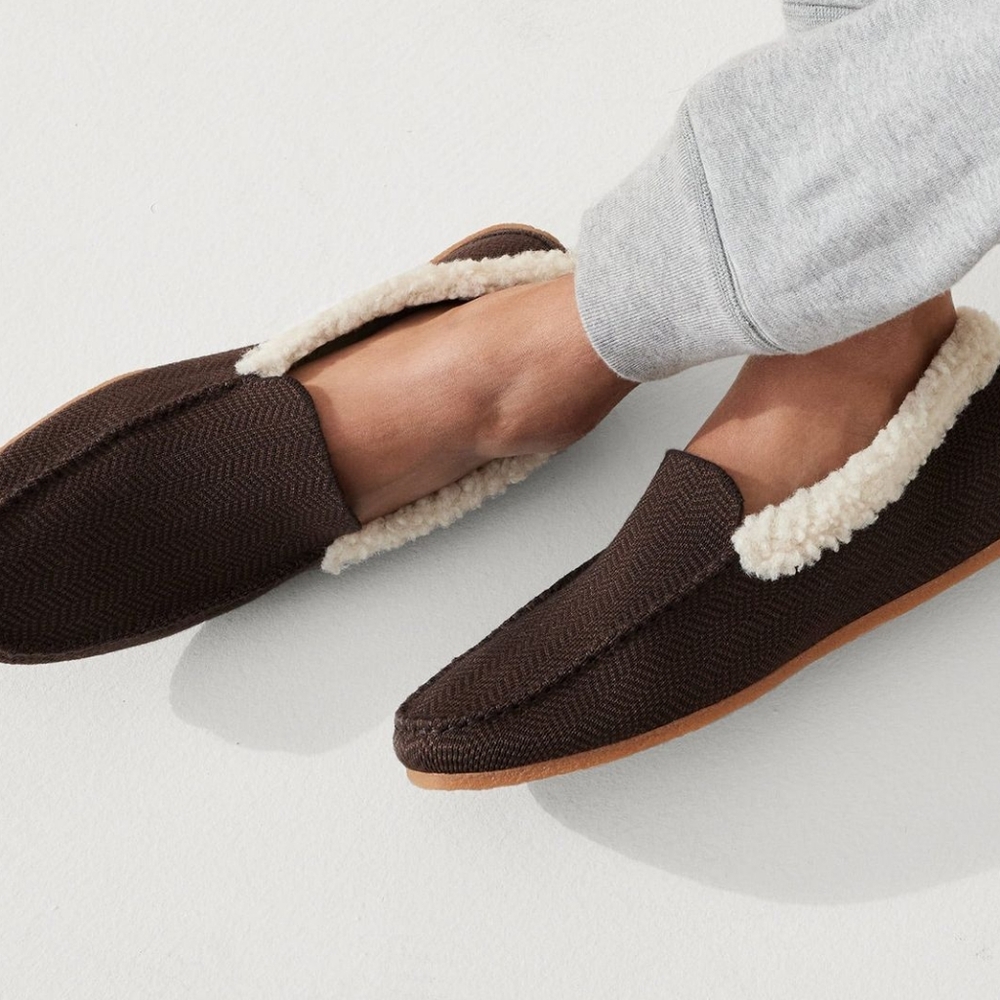 Men's Rothy's Mahogany Herringbone Brown Merino Wool Blend Slippers Size 9 NIB!